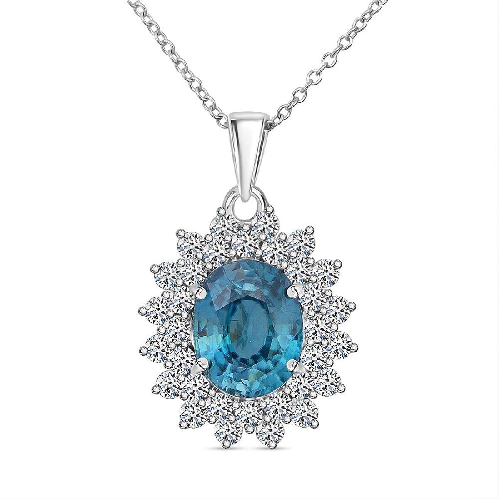 shop lc AAA Cambodian Perito Moreno Blue Zircon and G-H SI Luxuriant Lab Grown Diamond 5.50 ctw Sea Radiance Pendant Necklace in 10K White Gold 18 Inches