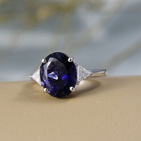 Shop Lc AAA Catalina Iolite And Luxuriant Lab Grown Diamond E-F VS 3.85 Ctw Art Deco Ring In 10K White Gold