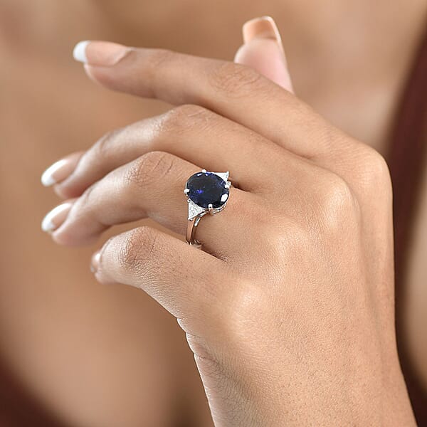 Shop Lc AAA Catalina Iolite And Luxuriant Lab Grown Diamond E-F VS 3.85 Ctw Art Deco Ring In 10K White Gold
