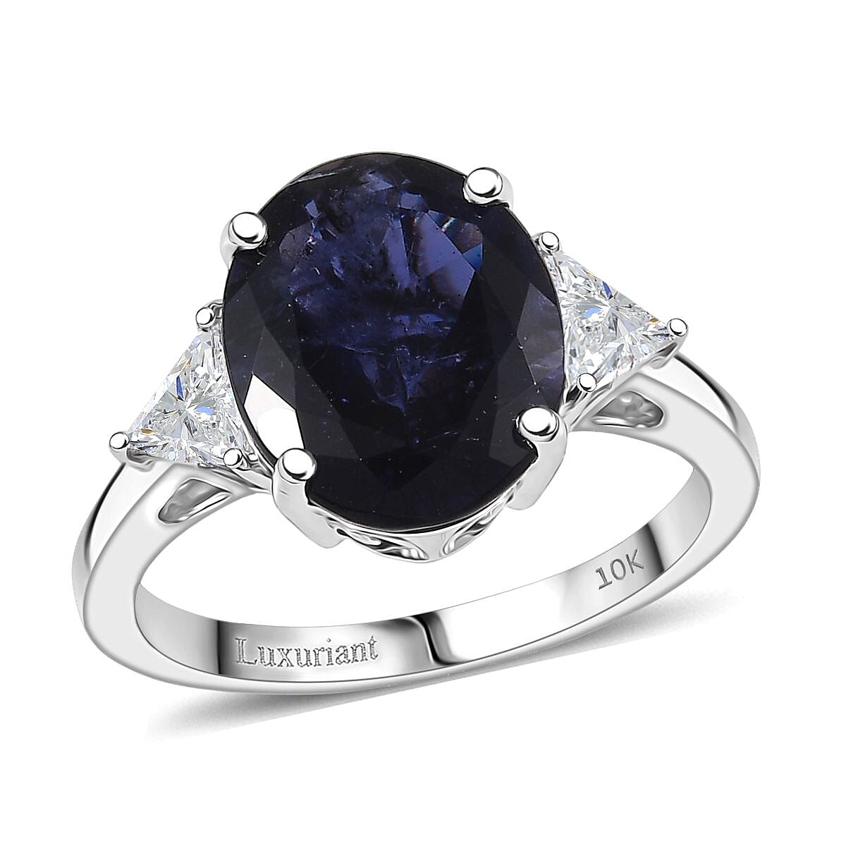 shop lc AAA Catalina Iolite and Luxuriant Lab Grown Diamond E-F VS 3.85 ctw Art Deco Ring in 10K White Gold