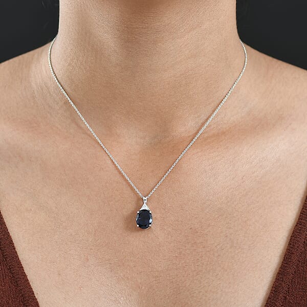 Shop Lc AAA Catalina Iolite Lab Grown Diamond Art Deco Pendant Necklace In 10K White Gold 3.10 Ctw (20 Inches)