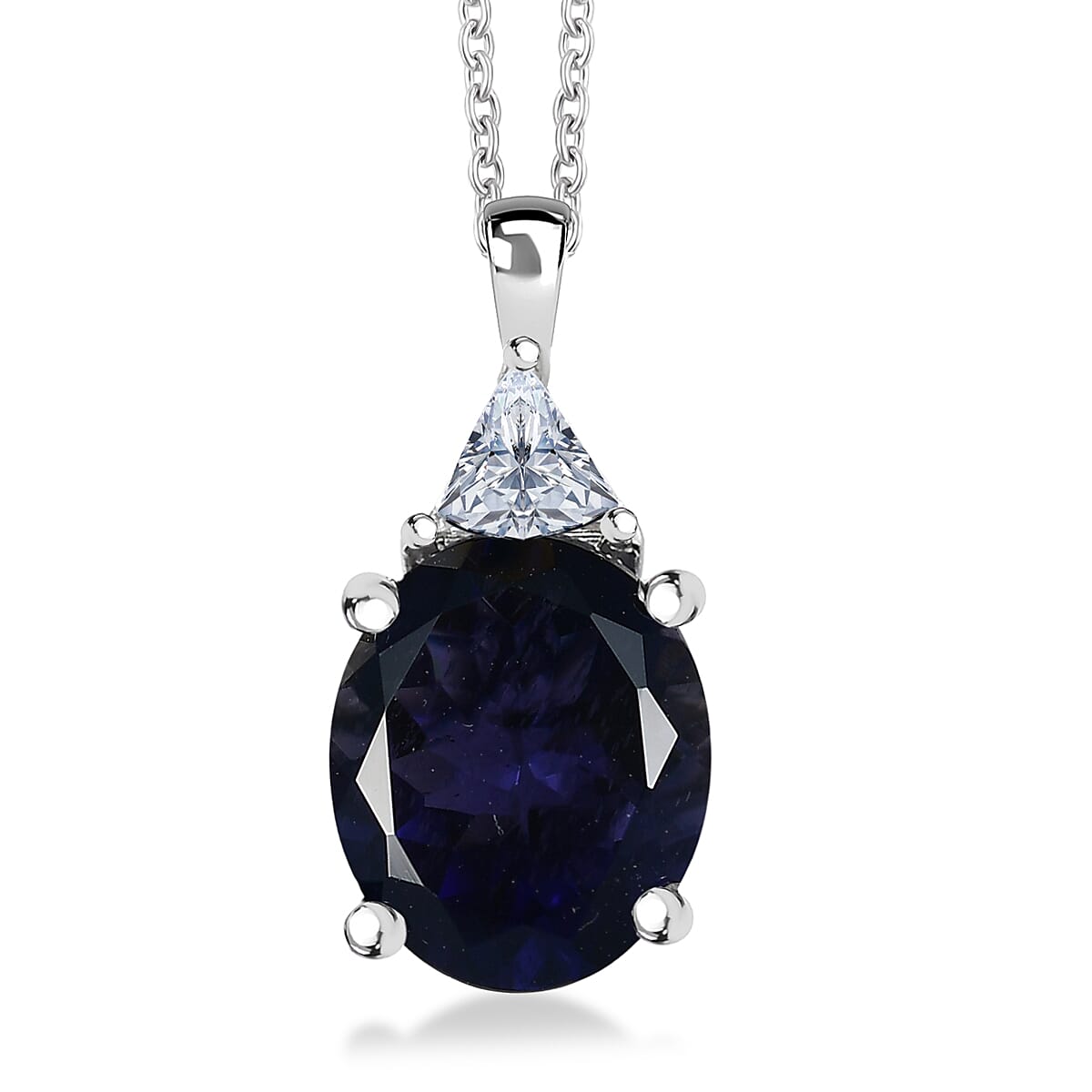 shop lc AAA Catalina Iolite Lab Grown Diamond Art Deco Pendant Necklace in 10K White Gold 3.10 ctw (20 Inches)