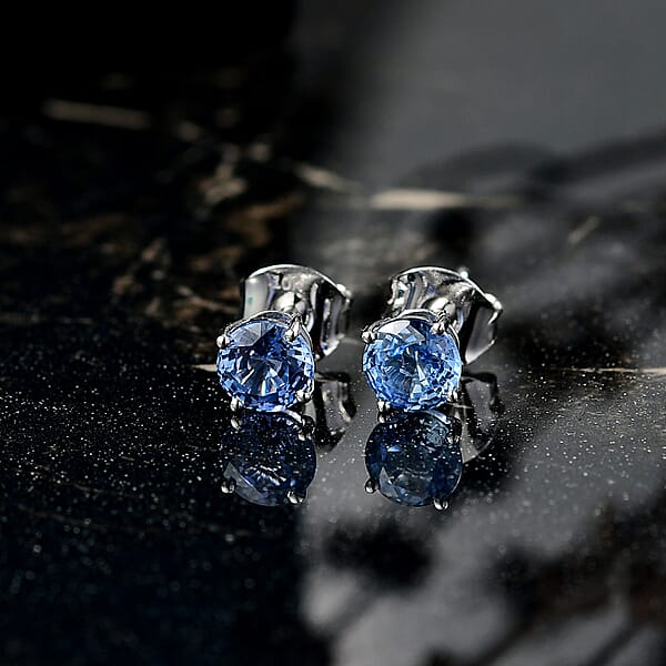 Shop Lc AAA Ceylon Blue Sapphire 1.25 Ctw Solitaire Stud Earrings In 10K White Gold