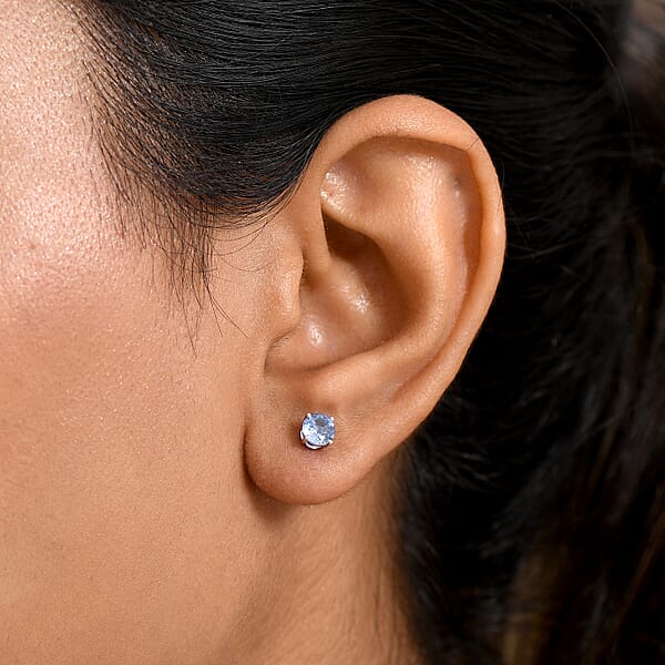 Shop Lc AAA Ceylon Blue Sapphire 1.25 Ctw Solitaire Stud Earrings In 10K White Gold