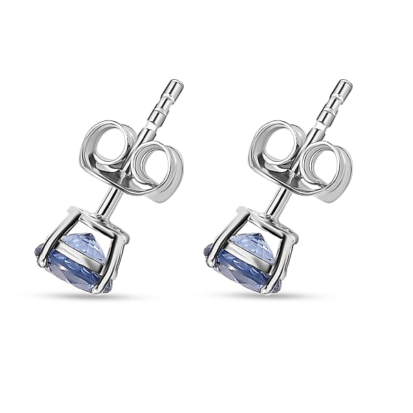 Shop Lc AAA Ceylon Blue Sapphire 1.25 Ctw Solitaire Stud Earrings In 10K White Gold