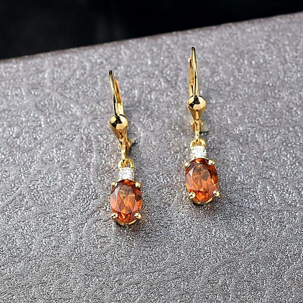 Shop Lc AAA Ceylon Honey Garnet Lab Grown Diamond Earrings In 18K Vermeil YG Over Sterling Silver 2.20 Ctw