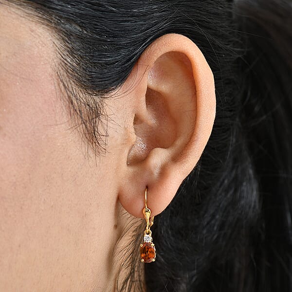 Shop Lc AAA Ceylon Honey Garnet Lab Grown Diamond Earrings In 18K Vermeil YG Over Sterling Silver 2.20 Ctw