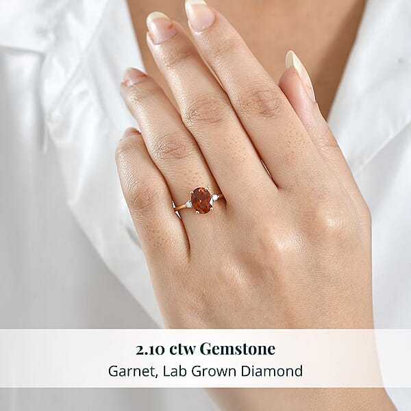 Shop Lc AAA Ceylon Honey Garnet Lab Grown Diamond Ring In 18K Vermeil YG Over Sterling Silver 2.10 Ctw