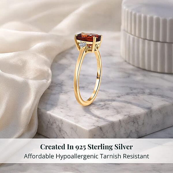Shop Lc AAA Ceylon Honey Garnet Lab Grown Diamond Ring In 18K Vermeil YG Over Sterling Silver 2.10 Ctw
