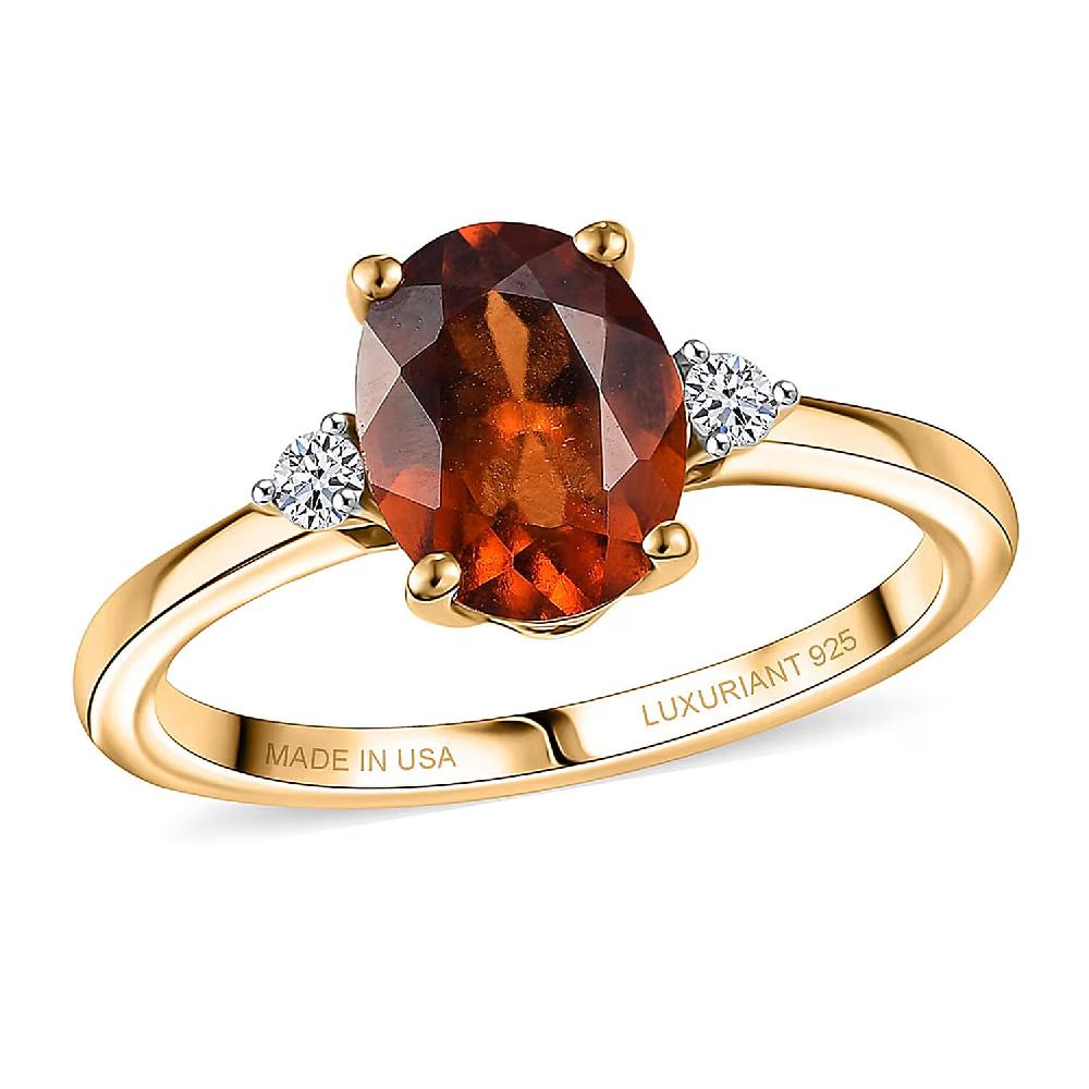 shop lc AAA Ceylon Honey Garnet Lab Grown Diamond Ring in 18K Vermeil YG Over Sterling Silver 2.10 ctw