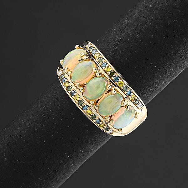 Shop Lc AAA Ethiopian Welo Opal And Multi Diamond 1.90 Ctw Ring In 14K Yellow Gold