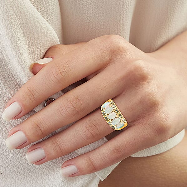 Shop Lc AAA Ethiopian Welo Opal And Multi Diamond 1.90 Ctw Ring In 14K Yellow Gold