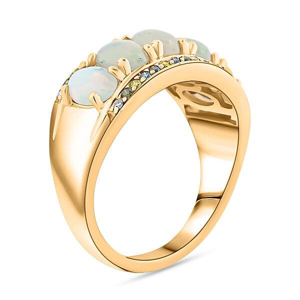 Shop Lc AAA Ethiopian Welo Opal And Multi Diamond 1.90 Ctw Ring In 14K Yellow Gold