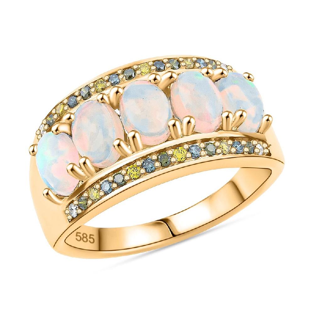 shop lc AAA Ethiopian Welo Opal and Multi Diamond 1.90 ctw Ring in 14K Yellow Gold