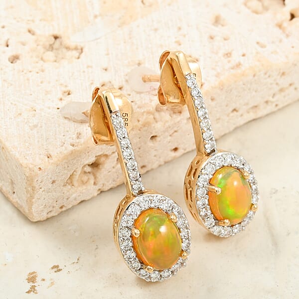 Shop Lc AAA Ethiopian Welo Opal And White Diamond SI 2.50 Ctw Earrings In 14K Yellow Gold
