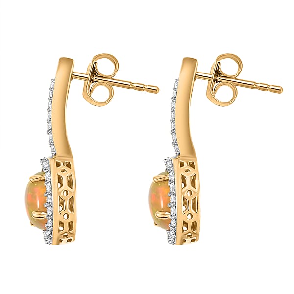 Shop Lc AAA Ethiopian Welo Opal And White Diamond SI 2.50 Ctw Earrings In 14K Yellow Gold