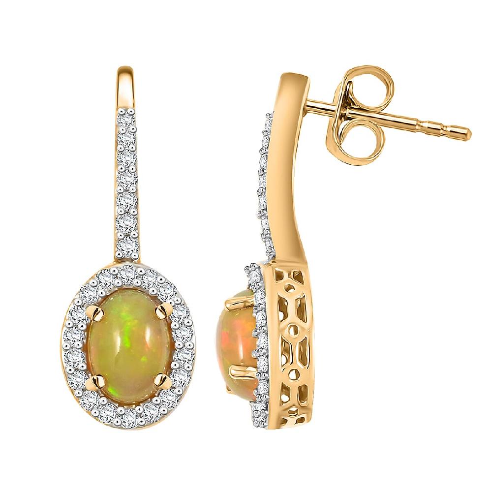 shop lc AAA Ethiopian Welo Opal and White Diamond SI 2.50 ctw Earrings in 14K Yellow Gold