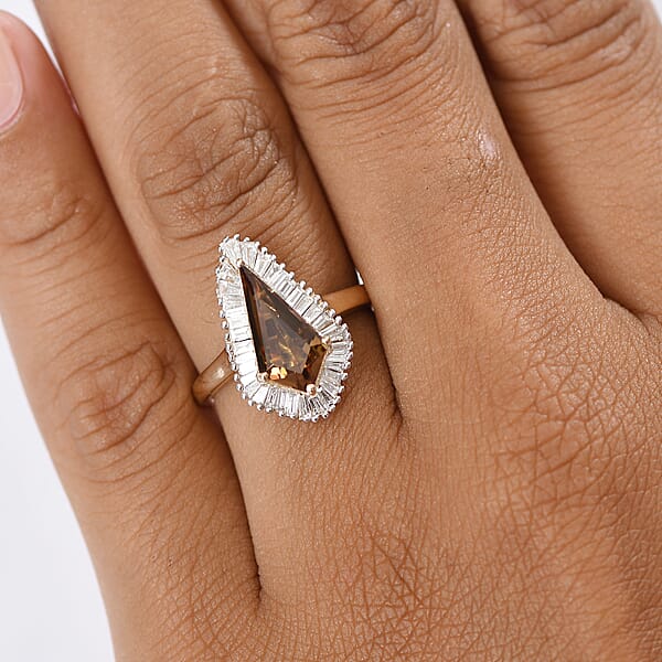 Shop Lc AAA Golden Turkizite And Luxuriant Lab Grown Diamond VS 2.65 Ctw Brilliance Of Kite Ring In 10K Yellow Gold