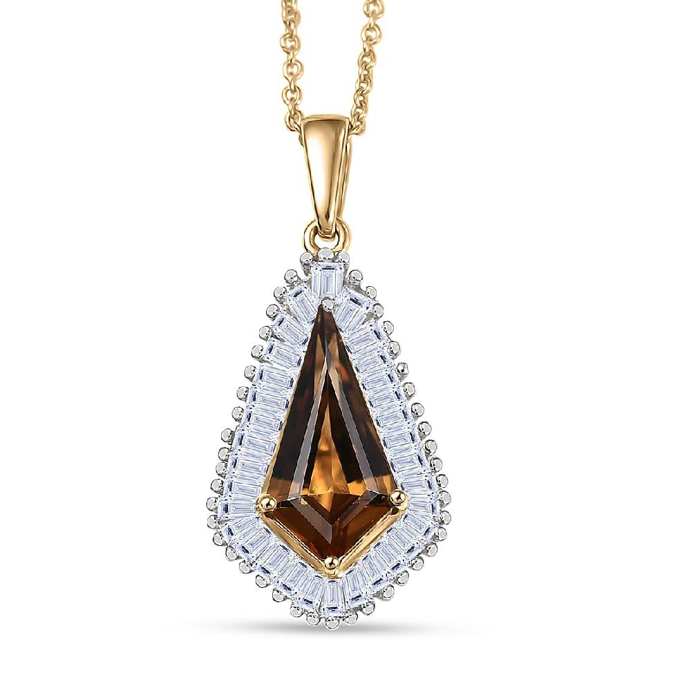 shop lc AAA Golden Turkizite and Luxuriant Lab Grown Diamond VS 2.65 ctw Brilliance of Kite Pendant Necklace 20 Inches in 10K Yellow Gold