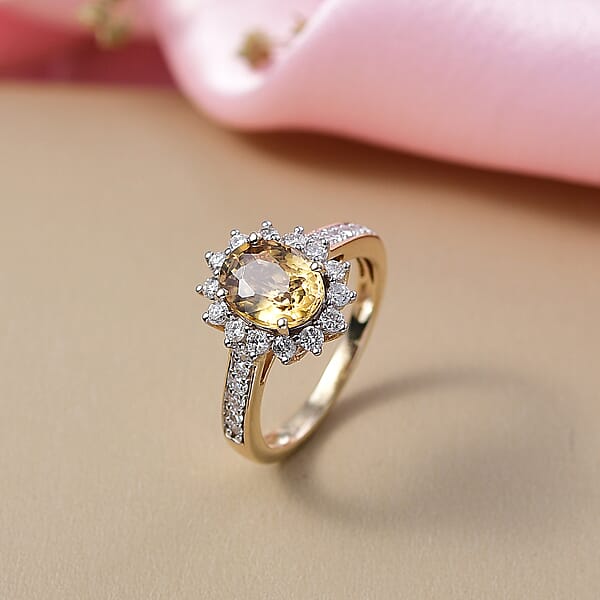 Shop Lc AAA Golden Zircon And Luxuriant Lab Grown Diamond G-H SI 3.53 Ctw Ring In 10K Yellow Gold