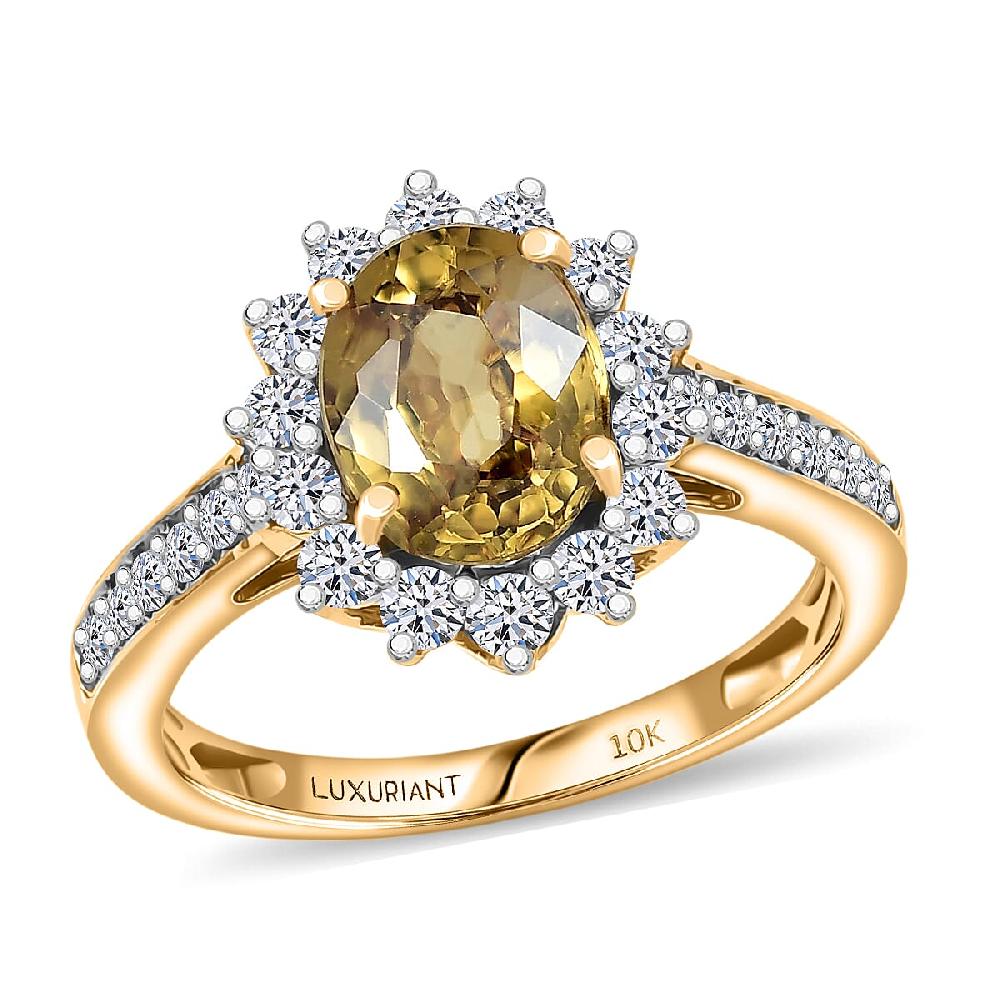shop lc AAA Golden Zircon and Luxuriant Lab Grown Diamond G-H SI 3.53 ctw Ring in 10K Yellow Gold
