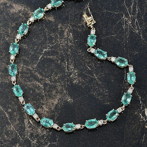 Shop Lc AAA Kagem Zambian Emerald And G-H SI Luxuriant Lab Grown Diamond 7.65 Ctw Bracelet In 10K Yellow Gold (7.25 In)