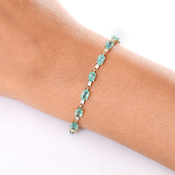 Shop Lc AAA Kagem Zambian Emerald And G-H SI Luxuriant Lab Grown Diamond 7.65 Ctw Bracelet In 10K Yellow Gold (7.25 In)