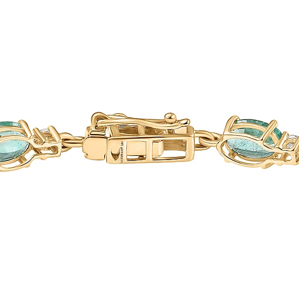 Shop Lc AAA Kagem Zambian Emerald And G-H SI Luxuriant Lab Grown Diamond 7.65 Ctw Bracelet In 10K Yellow Gold (7.25 In)