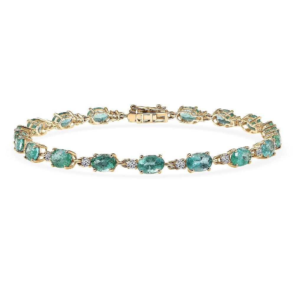 shop lc AAA Kagem Zambian Emerald and G-H SI Luxuriant Lab Grown Diamond 7.65 ctw Bracelet in 10K Yellow Gold (7.25 In)