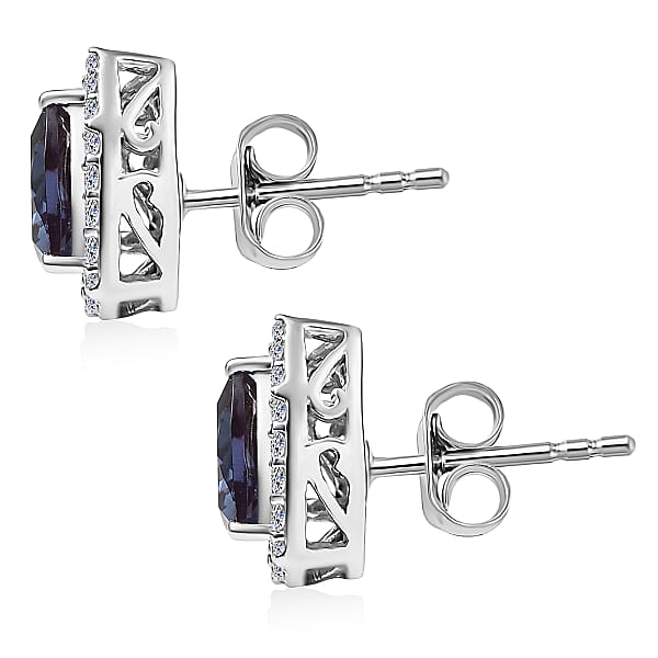 Shop Lc AAA Lab Grown Alexandrite And Luxuriant Lab Grown Diamond G-H SI 3.25 Ctw Earrings In 10K White Gold