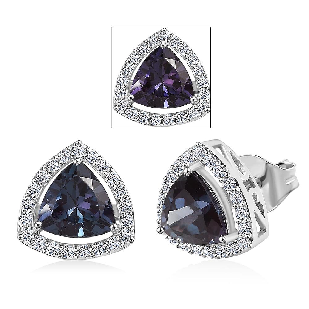 shop lc AAA Lab Grown Alexandrite and Luxuriant Lab Grown Diamond G-H SI 3.25 ctw Earrings in 10K White Gold