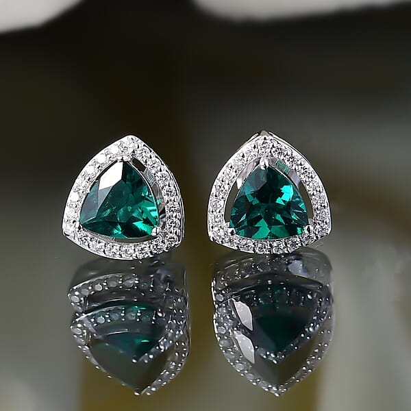 Shop Lc AAA Lab Grown Emerald And Luxuriant Lab Grown Diamond G-H SI 2.25 Ctw Earrings In 10K White Gold
