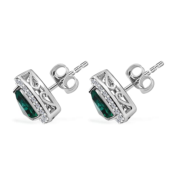Shop Lc AAA Lab Grown Emerald And Luxuriant Lab Grown Diamond G-H SI 2.25 Ctw Earrings In 10K White Gold