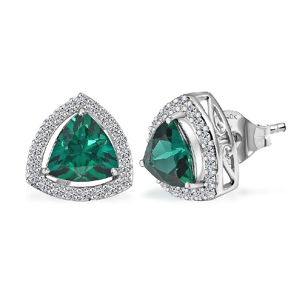 shop lc AAA Lab Grown Emerald and Luxuriant Lab Grown Diamond G-H SI 2.25 ctw Earrings in 10K White Gold