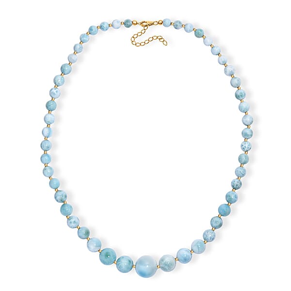 Shop Lc AAA Larimar 180.00 Ctw Beaded Necklace In 18K Vermeil Yellow Gold Over Sterling Silver 18-20 Inches