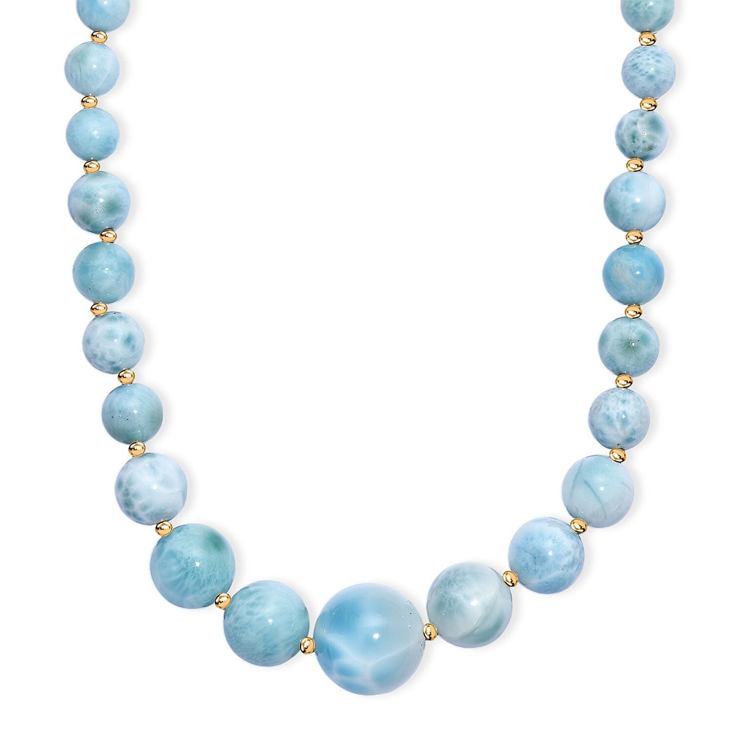 shop lc AAA Larimar 180.00 ctw Beaded Necklace in 18K Vermeil Yellow Gold Over Sterling Silver 18-20 Inches