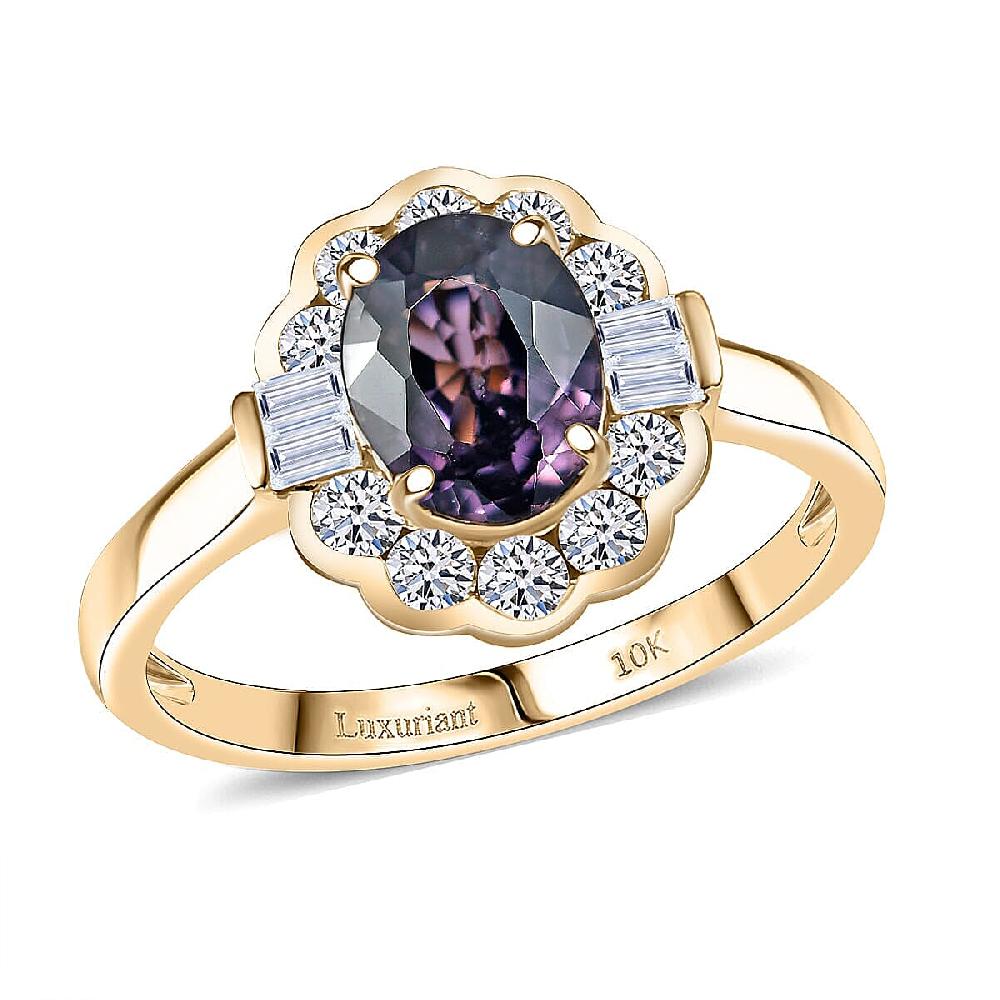 shop lc AAA Lavender Spinel and G-H SI Luxuriant Lab Grown Diamond 2.00 ctw Ring in 10K Yellow Gold
