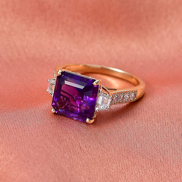 Shop Lc AAA Lusaka Amethyst And Luxuriant Lab Grown Diamond G-H SI 6.80 Ctw Ring In 10K Yellow Gold