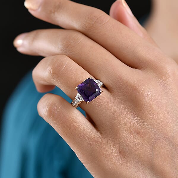 Shop Lc AAA Lusaka Amethyst And Luxuriant Lab Grown Diamond G-H SI 6.80 Ctw Ring In 10K Yellow Gold