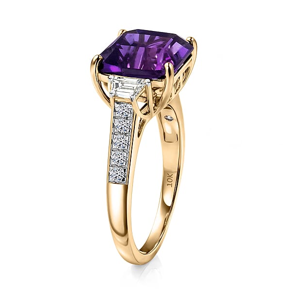 Shop Lc AAA Lusaka Amethyst And Luxuriant Lab Grown Diamond G-H SI 6.80 Ctw Ring In 10K Yellow Gold