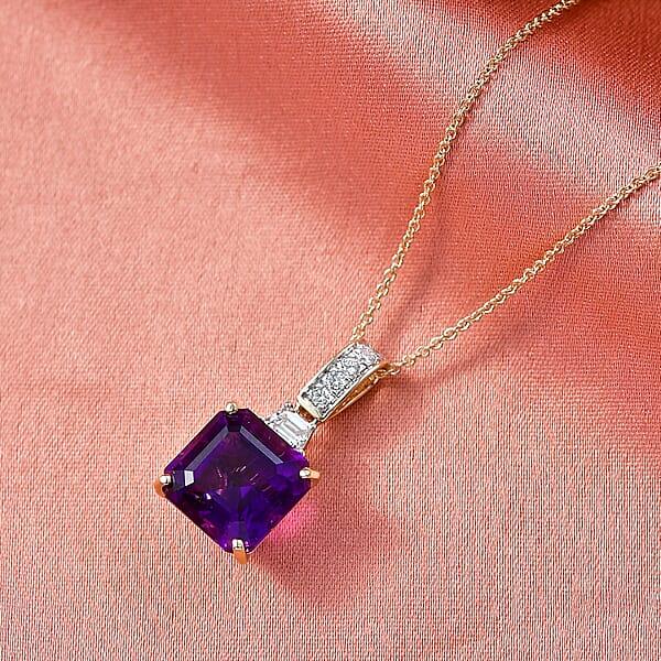 Shop Lc AAA Lusaka Amethyst And Luxuriant Lab Grown Diamond G-H SI 6.80 Ctw Pendant Necklace In 10K Yellow Gold 20 Inches
