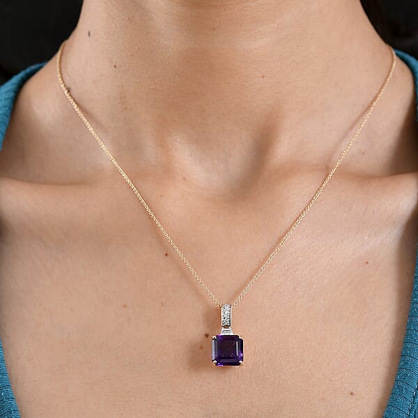 Shop Lc AAA Lusaka Amethyst And Luxuriant Lab Grown Diamond G-H SI 6.80 Ctw Pendant Necklace In 10K Yellow Gold 20 Inches