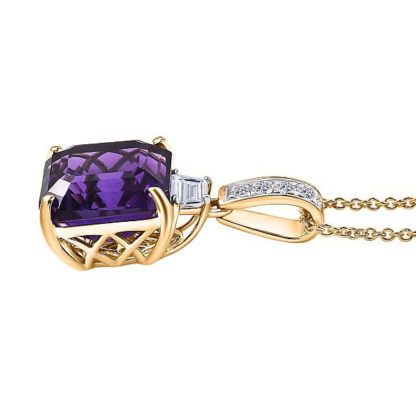 Shop Lc AAA Lusaka Amethyst And Luxuriant Lab Grown Diamond G-H SI 6.80 Ctw Pendant Necklace In 10K Yellow Gold 20 Inches