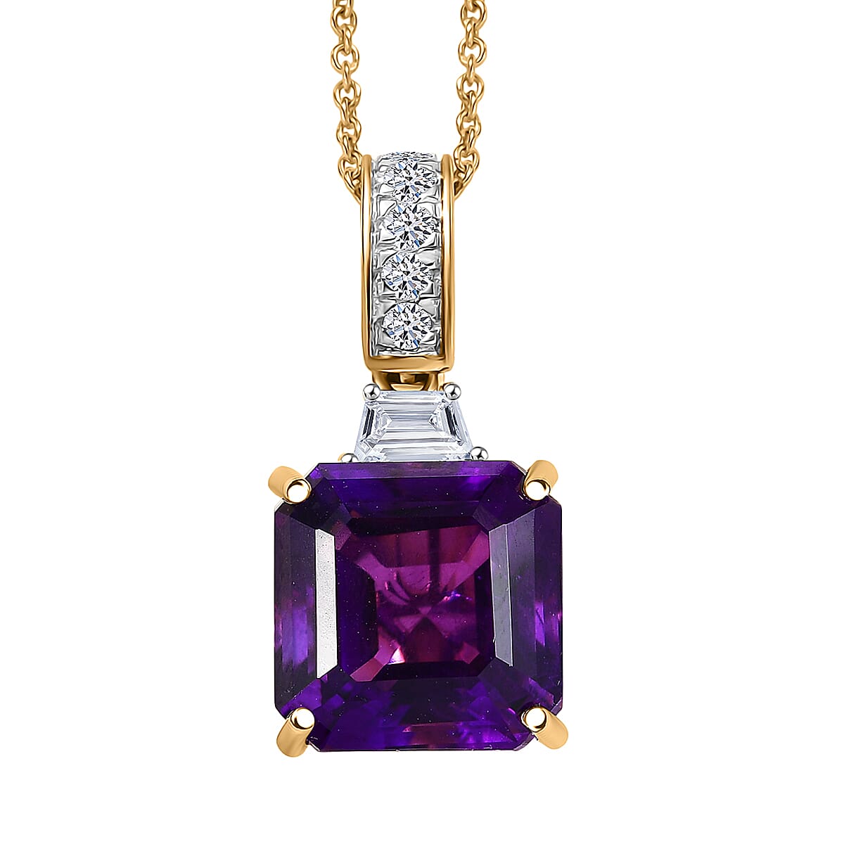shop lc AAA Lusaka Amethyst and Luxuriant Lab Grown Diamond G-H SI 6.80 ctw Pendant Necklace in 10K Yellow Gold 20 Inches
