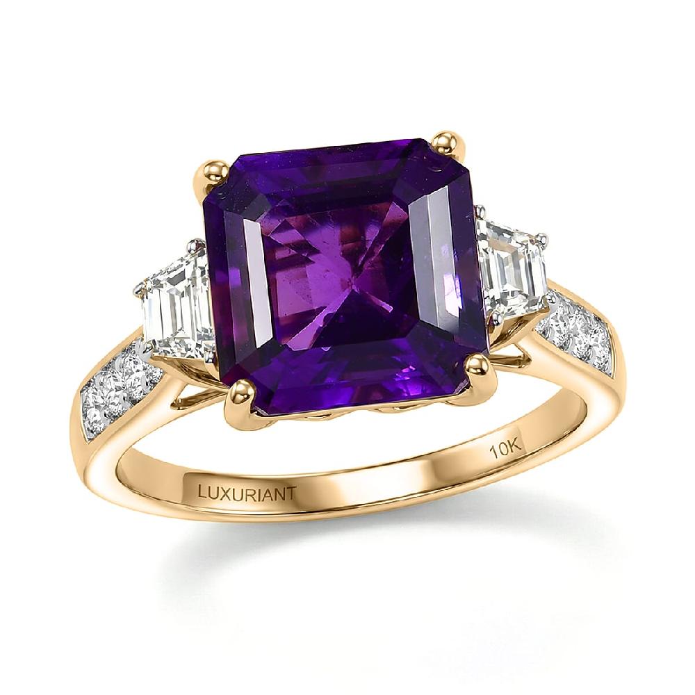 shop lc AAA Lusaka Amethyst and Luxuriant Lab Grown Diamond G-H SI 6.80 ctw Ring in 10K Yellow Gold