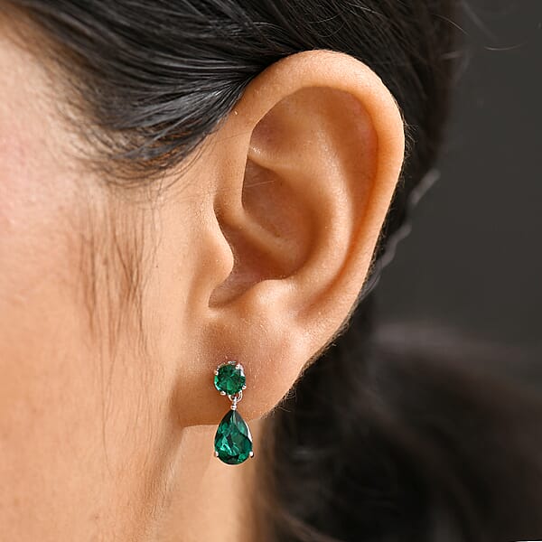 Shop Lc AAA Luxuriant Lab Grown Emerald 3.06 Ctw Earrings In 10K White Gold
