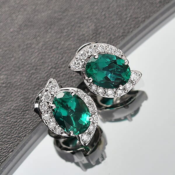 Shop Lc AAA Luxuriant Lab Grown Emerald And G-H SI Lab Grown Diamond 2.26 Ctw Earrings In 10K White Gold