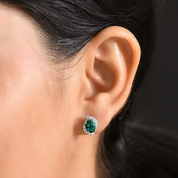 Shop Lc AAA Luxuriant Lab Grown Emerald And G-H SI Lab Grown Diamond 2.26 Ctw Earrings In 10K White Gold