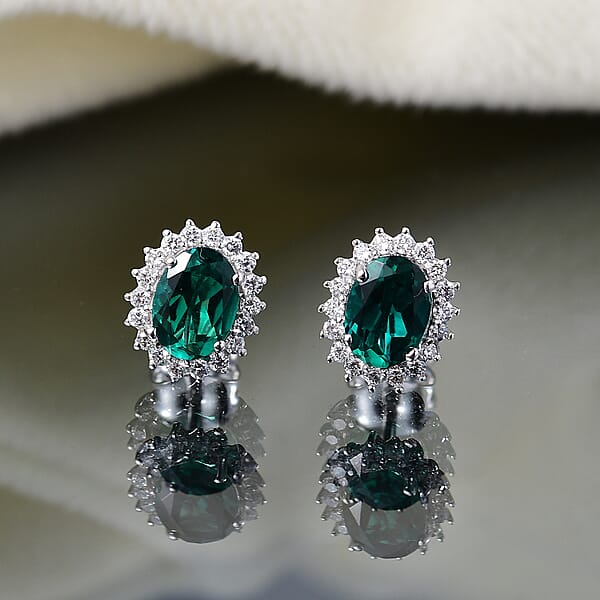 Shop Lc AAA Luxuriant Lab Grown Emerald And G-H SI Lab Grown Diamond 2.11 Ctw Earrings In 10K White Gold