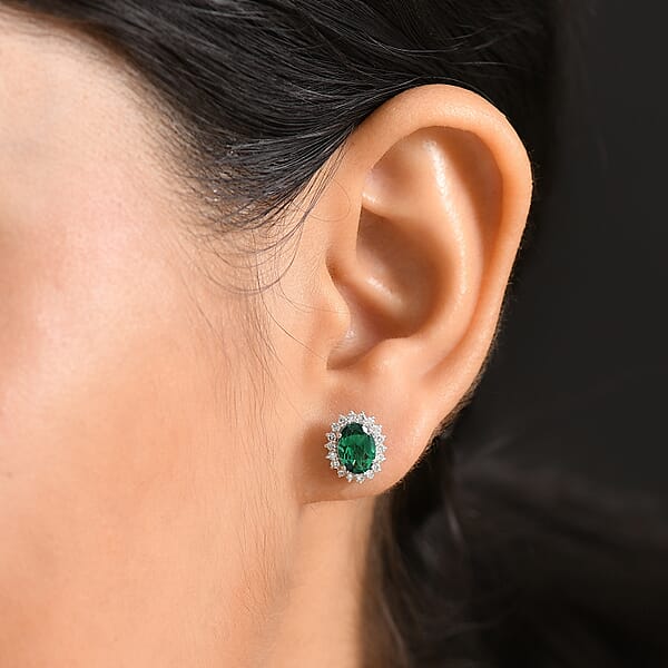 Shop Lc AAA Luxuriant Lab Grown Emerald And G-H SI Lab Grown Diamond 2.11 Ctw Earrings In 10K White Gold